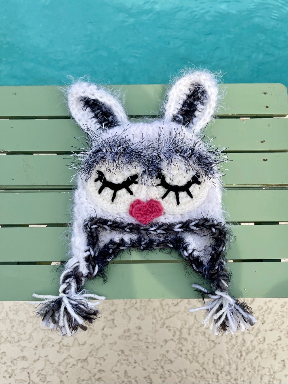 Handmade Baby Bunny Animal Earflap Hat - White & Gray fuzzy newborn hat